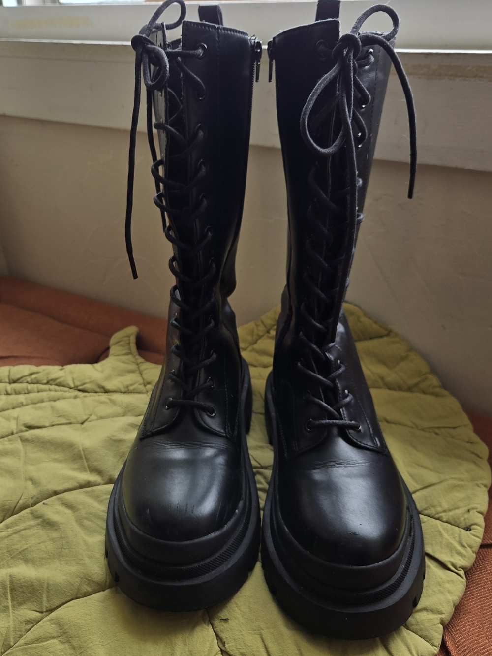 Black Women's Lace-Up Platform Midcalf Combat Boots
